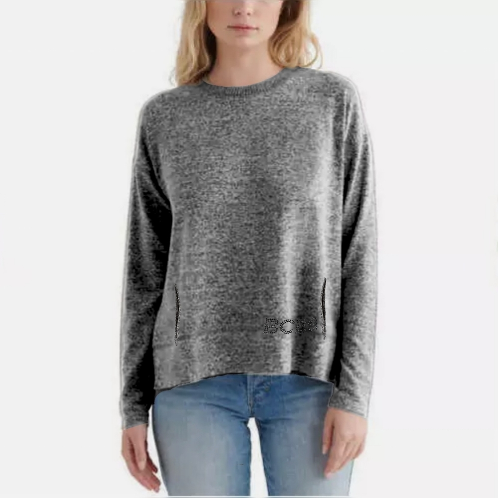 BCBG Hi-Low Marled Gray Logo Womens S Pullover Sweatshirt - Picture 1 of 8